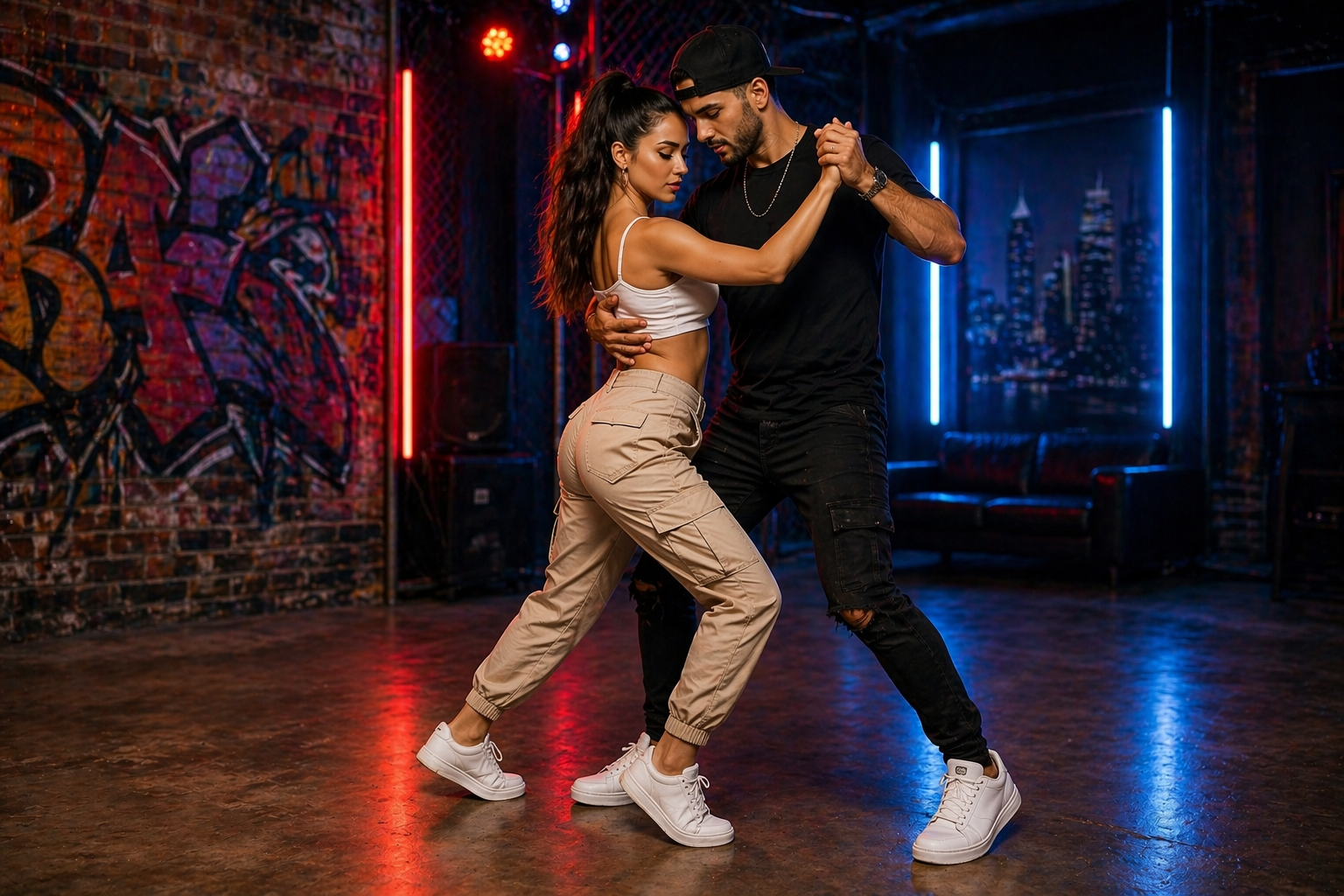 Couple dancing Dominican Bachata in the street