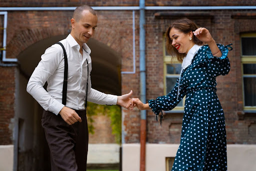 Couple practicing Cumbia dance together.